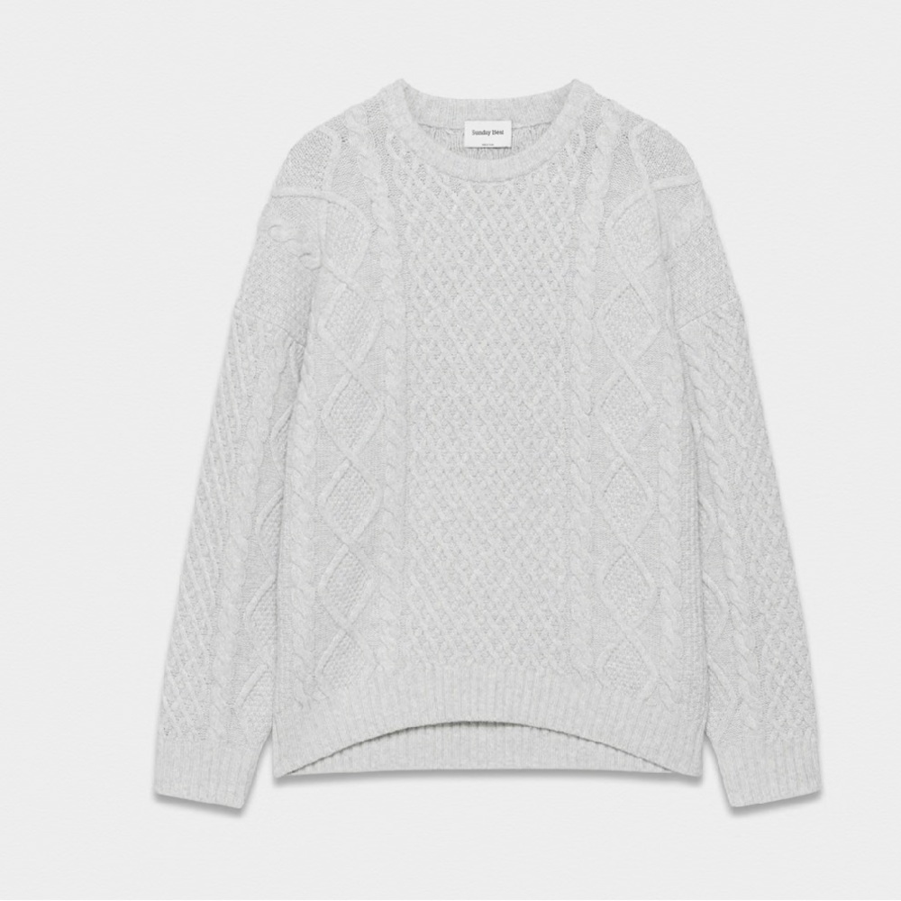 Aritzia Cable Knit Crewneck Sweater in Light Gray